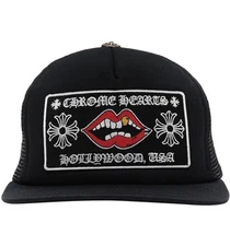 Chrome Hearts Black Trucker Hat Hollywood USA Logo Adjustable Mesh Snapback