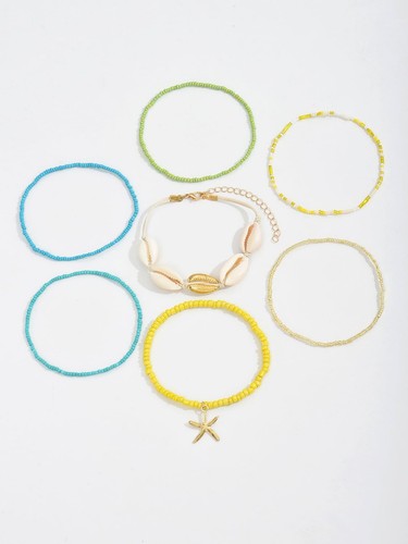 Muschel Armbänder für Damen Seestern Armbänder Boho Muschel Perlen Armband Set Stac - Bild 6 von 6