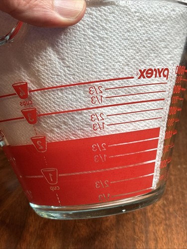 Vintage Pyrex 4 Tassen Messbecher umgekehrt ablesen offener Griff - Bild 10 von 13