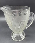 Vintage 2Qt Jeanette Clear Iris & Herringbone Depression Glass Pitcher Has Chip