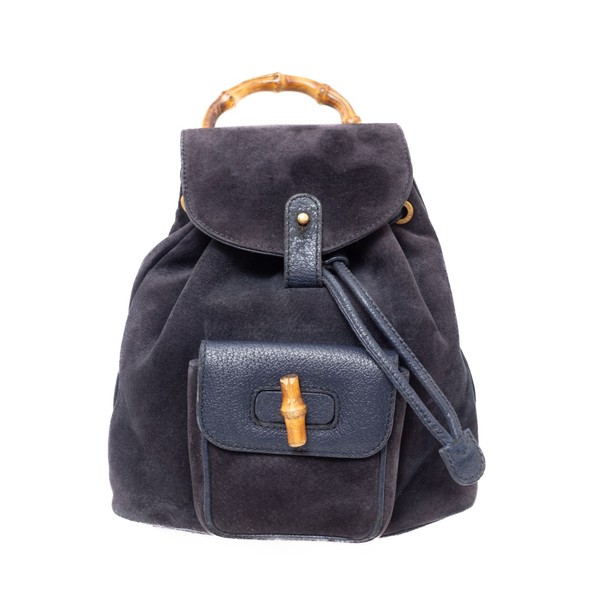 Gucci Backpack Bamboo Suede Leather Navy Auth from JAPAN