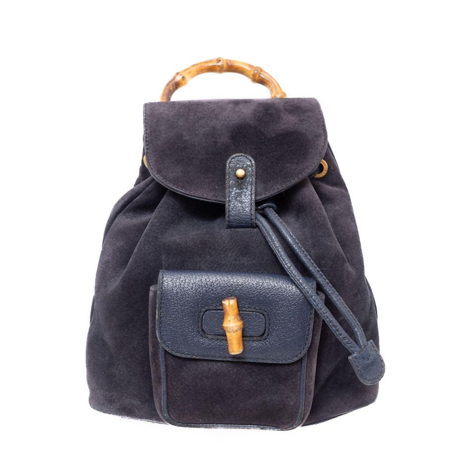 Gucci Backpack Bamboo Suede Leather Navy Auth from JAPAN