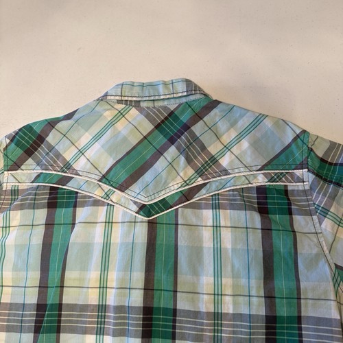 BKE Hemd Erwachsene Large grün kariert Kurzarm Perlen Druckknopf Western Slim Fit Herren - Bild 10 von 10
