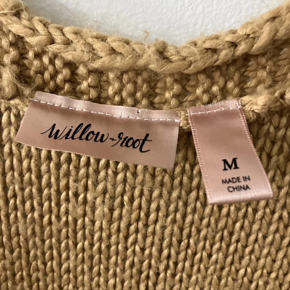 Cárdigan Suéter Willow & Root Mujer Pequeño Boho Lagenlook Tejido Flecos Otoño Dorado Foto 2 de 4