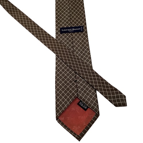 LAURANT BENON Men's 100% Silk Necktie 60 1/4" Designer Geometric Brown/Tan EUC - Picture 3 of 3