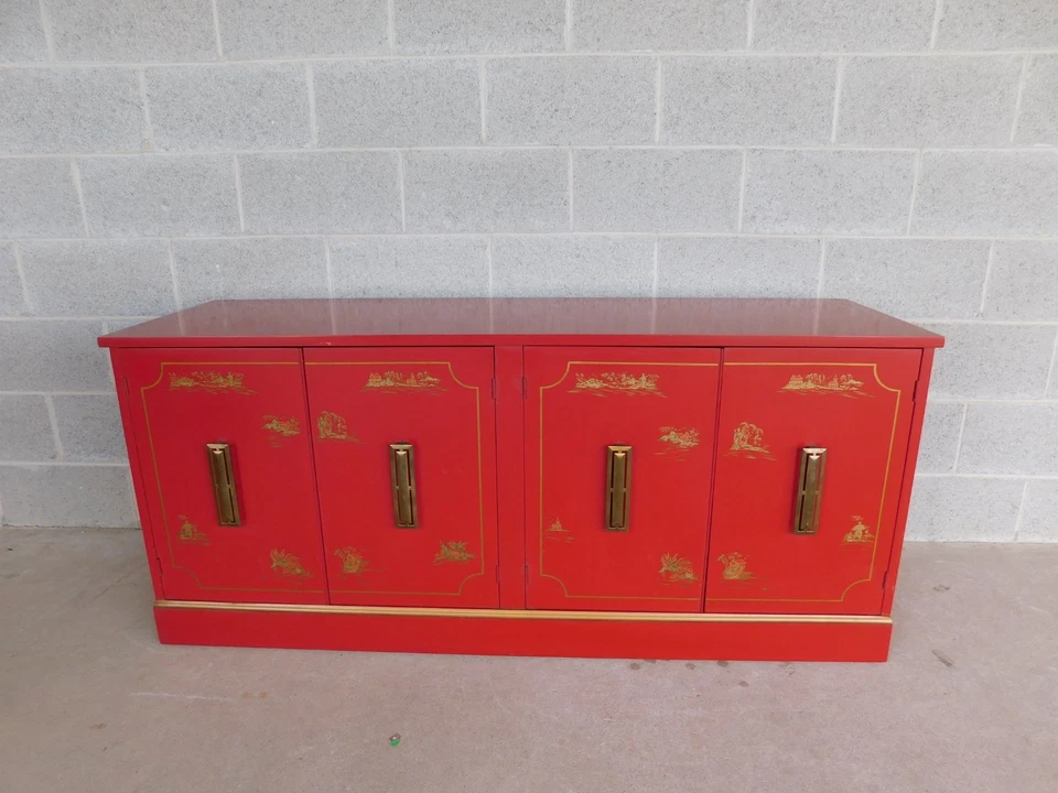 Chinoiserie Asiática Estilo Laca Roja Credenza 60"w Foto 2 de 4