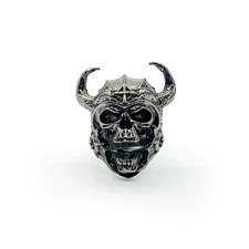 Seven Seas Pirates Horned Devil Skull Ring Stainless Steel Gothic Jewelry Band