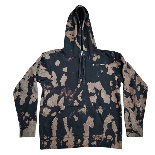 Champion Tie Dye Bleach Black Hoodie Sweatshirt Men's Medium - Picture 11 of 11