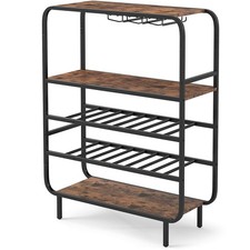 16 Bottle Wine Rack w/ Glass Holders Metal Frame Storage Shelf for Kitchen