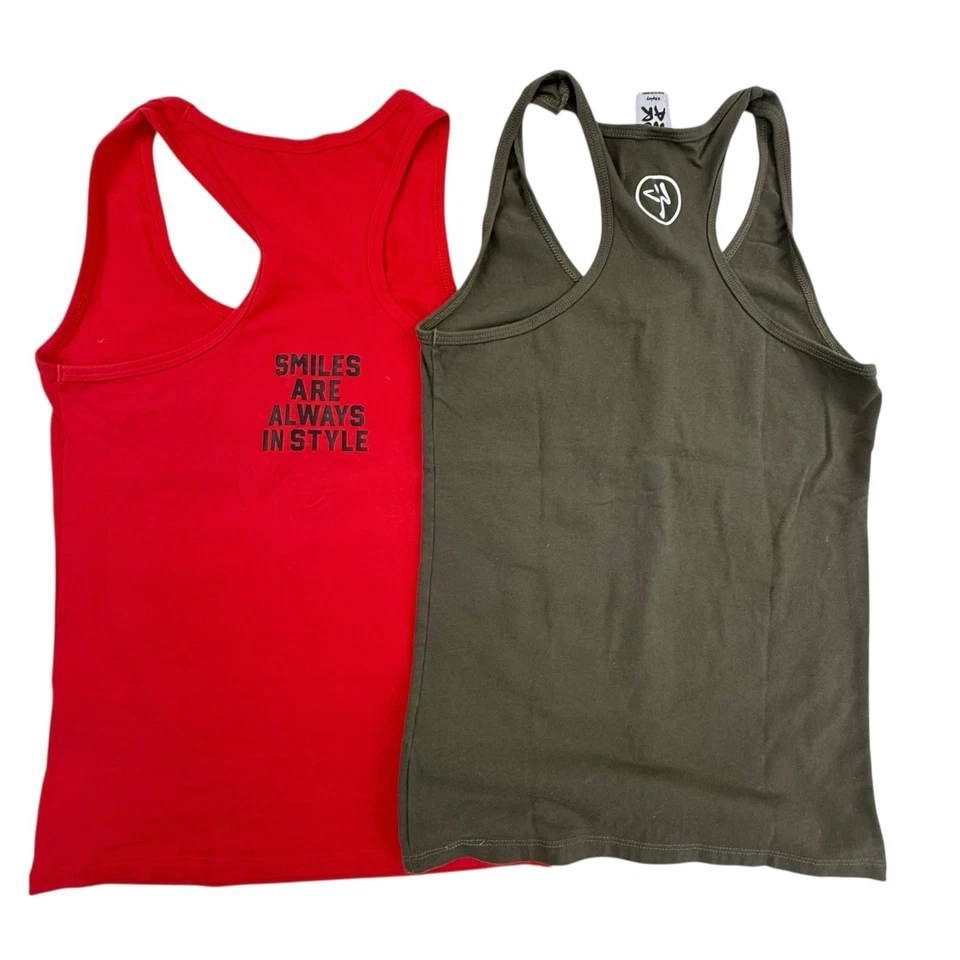 Лот из 3 майок Zumba Pop Muscle XS M Racerback Dance Tribe красные коричневые синие - Изображение 2 из 4