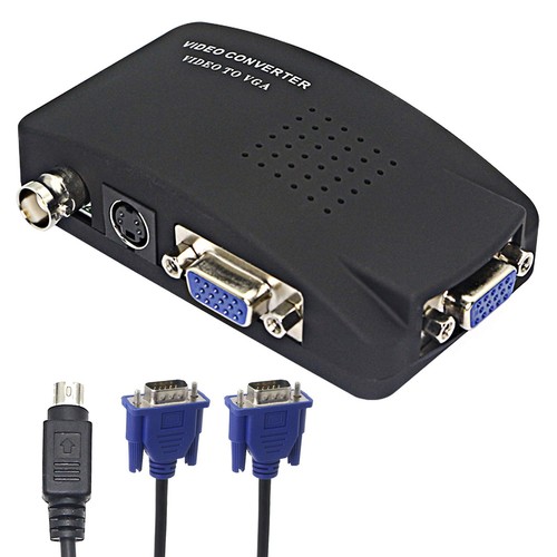 BNC to VGA Video Converter, S-Video Input to VGA Output, Supports PAL/NTSC, E...