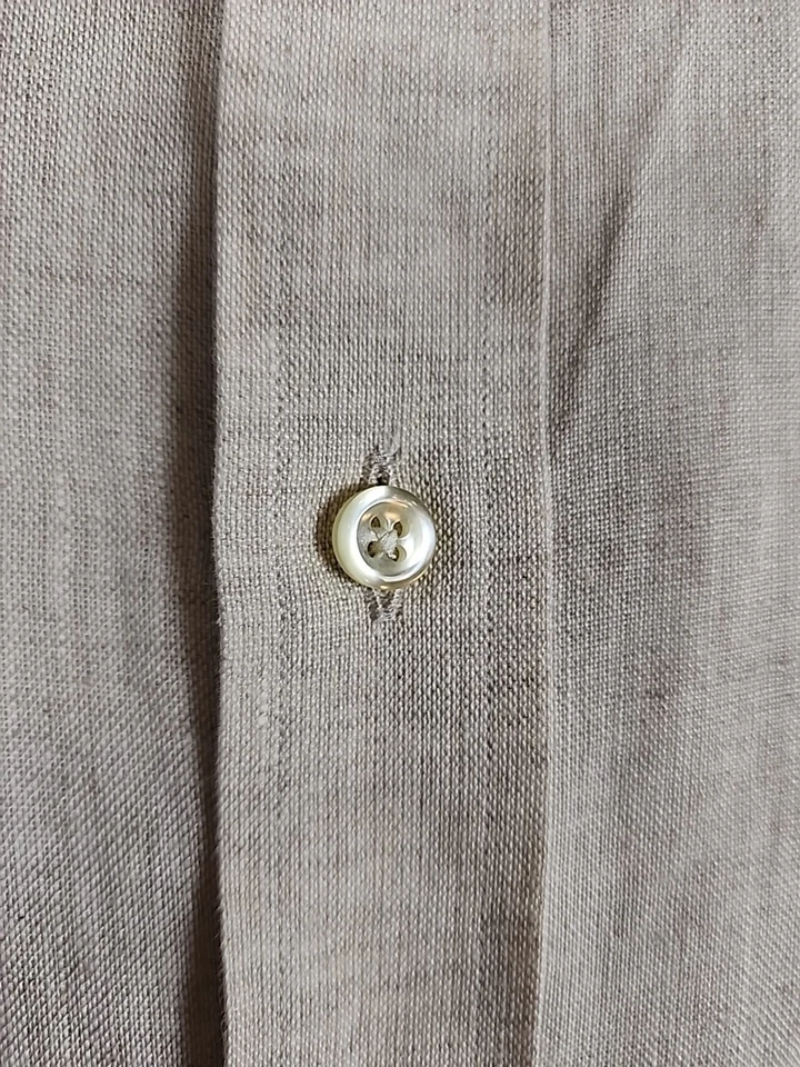 Vintage Lands End Shirt Sz 17 - 36 Tall Beige Linen Long Sleeve Button Up Casual - Image 4 of 4