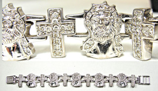 Sparkling Heavy Sterling Silver Religious Bracelet Cross Jesus 55.6 gms GM 925