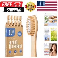 Bamboo Toothbrushes Medium Bristles 10 Pack - BPA Free Medium Bristles Toothb...