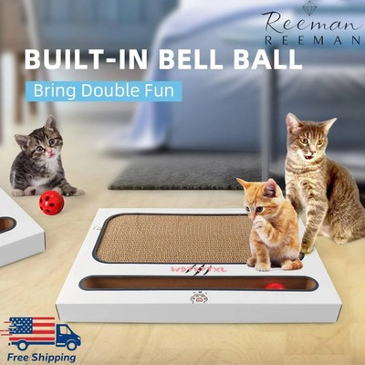 2 Scratch Pad Cat Scratcher Cardboard with Catnip & Ball 4 Reversible Sided Pads