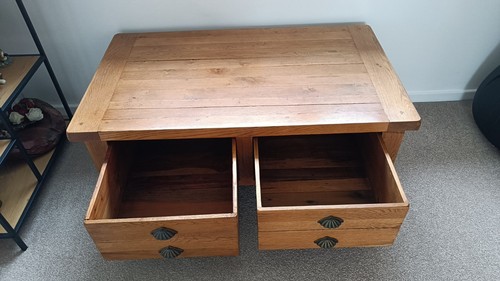 Solid oak DFS coffee table with drawers. - Picture 2 of 8