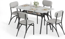 5-Piece Dining Table Set with Storage Shelf and 4 Velvet Chair,Scratch-Resistant
