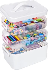 3-Tier Art Supply Storage Container, Stackable Kids Craft Organizer Box with Rem