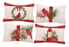 Christmas Pillow Covers 20x12 Inch Set of 4 Christmas Cardinal Red Buffalo
