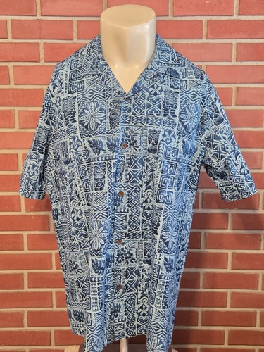 RJC Short Sleeve Button Front Hawaiian Shirt Mens 2XL Made in USA Cotton Blue - Picture 1 of 8