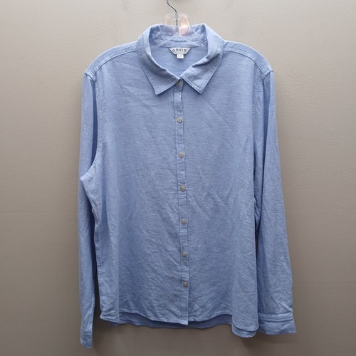 Camisa Blusa Top Orvis Mezcla de Lino Manga Larga Con Botones Azul Atemporal XL - Imagen 1 de 5