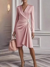 Pink Ruched Surplice Long Sleeve Dress Also Plus Size