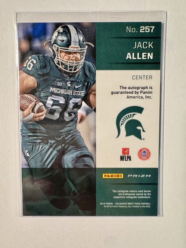 2016 Panini Prizm Draft Picks - Jack Allen #257 Green Prizm Auto (AU, RC) - Picture 2 of 2