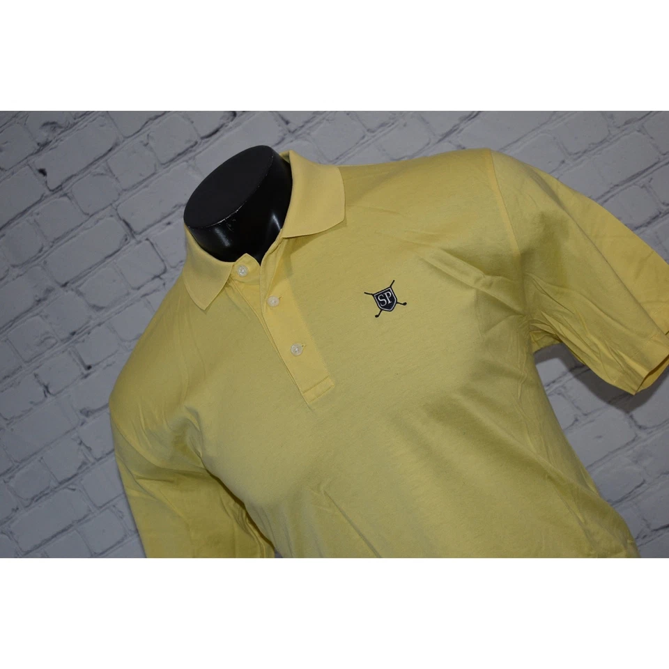 Camisa polo de golf Southern Proper para hombre talla pequeña escudo logotipo algodón amarillo Foto 4 de 4