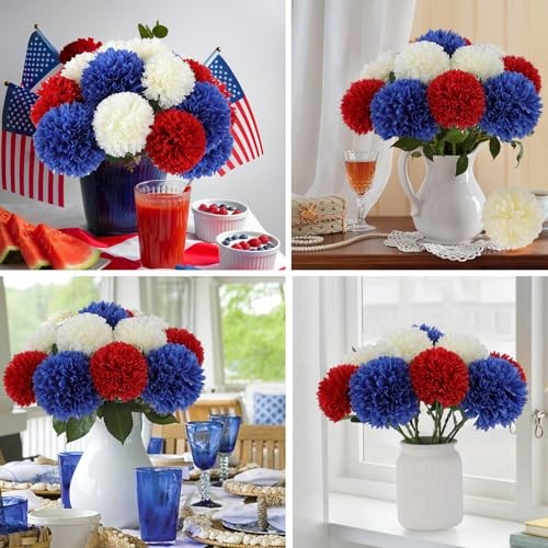 12 Pcs Artificial Chrysanthemums Flowers Patriotic Flowers Decor, 4th of July - Picture 8 of 8
