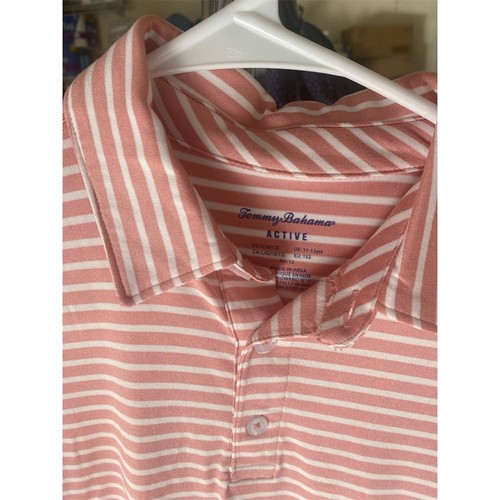 Tommy Bahama Boys Pink Striped Polo Shirt Size 12 Short Sleeve Casual Preowned - Picture 2 of 6
