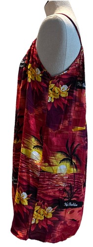Drawstring Neckline Sleeveless Cotton Red Tropical Print Dress Sundress CoverUp - Bild 3 von 15