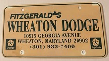 Fitzgerald Wheaton Dodge Dealership Booster License Plate Maryland THIN PLASTIC