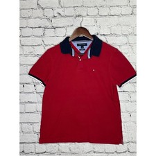 Tommy Hilfiger Men Custom Fit Red Short Sleeve Polo Shirt Size Medium
