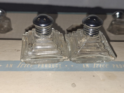Mitte 20. Jahrhundert Art Deco Irice, Ny Glas Salz und Pfefferstreuer Pyramidenform - Bild 4 von 14