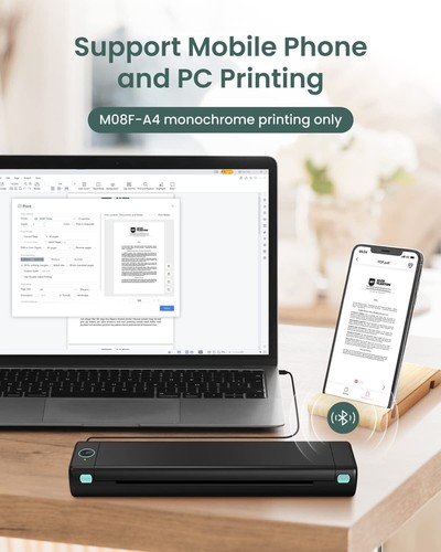 New Portable Wireless A4 Bluetooth Thermal Printer for Travel Phomemo M08F - Picture 2 of 8