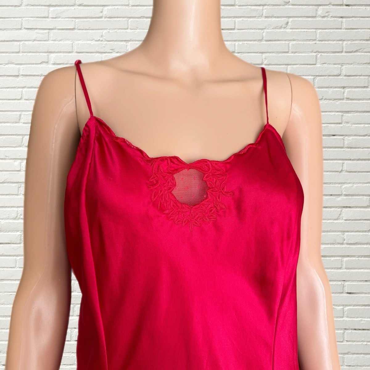 Vintage 90s Victorias Secret Silk Mini Slip Dress Red Silk Mesh Detailing  Slit | eBay