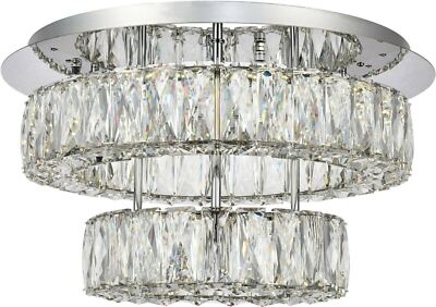 Flush mount Chandelier Light Fixture Crystal Chrome Living or Dining Room Modern