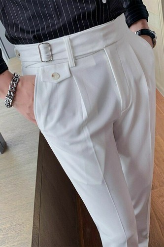 Fashion Men Dress Pants High Waist Business Casual Slim Fit ...