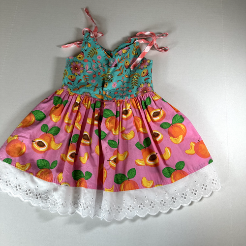 Eleanor Rose Sz 2T Adjustable Tie Strap Peachy Dress Ruffle Bottom, Pocket Rare - Picture 3 of 11