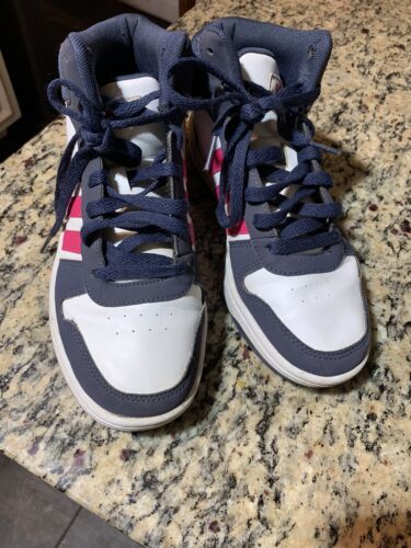 Adidas Girls PWJ 001004 Pink/Navy Blue High Top Sneakers Size 5 - Picture 2 of 9