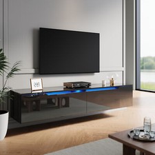 160cm High Gloss Black Floating TV Stand Unit Cabinet Wall Mounted Storage Door 