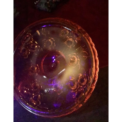 Vintage Fenton Amberina Cabbage Rose Glass Compote Glowing Candy Dish 8" - Picture 11 of 12