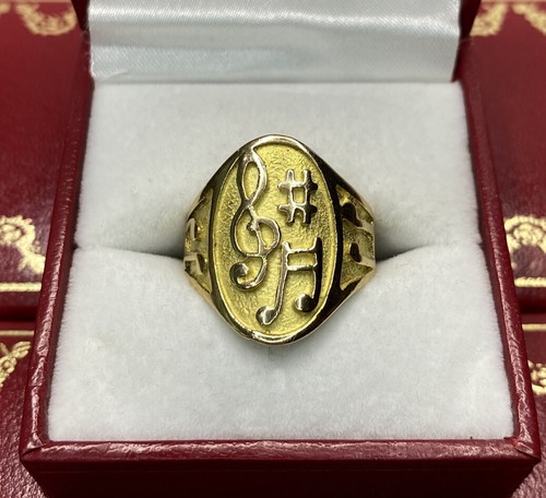 RARO Oro Amarillo 18k Partituras Agudos Músico Estrella de Rock Piano 750 Anillo 7 1/4 - Imagen 14 de 14