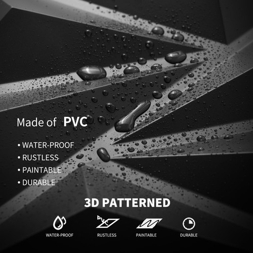 Art3d 20/50pcs 11.8"x11.8" Black PVC 3D Wall Panel Ceiling Tiles-with tape - Picture 5 of 13