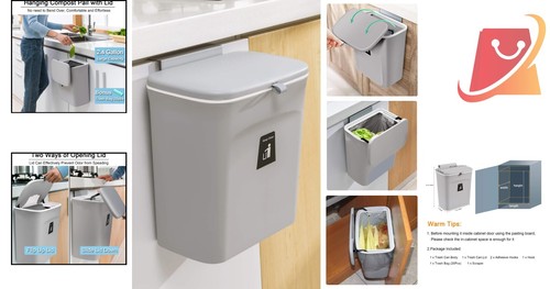 Compost Bin Polypropylene 2.4 Gallon Hanging Odor-Free Kitchen Indoor Use - Picture 2 of 9