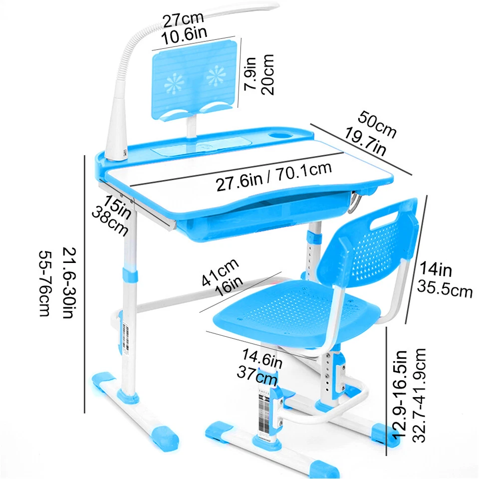 Kids Desk and Chair Set for Ages 3-15, Height Adjustable Children's Study Table - Image 4 of 4