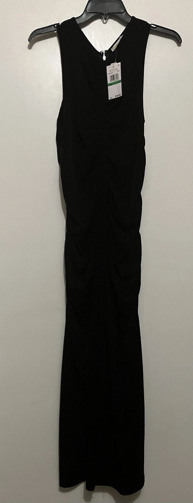 MICHAEL Michael Kors abito MIDI senza maniche increspato davanti nero grande $140