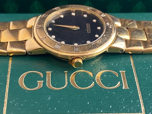 Gucci Watch Diamond Ladies 18K Gold Plated Gucci Bracelet Swiss 3300L Watch Rare - Picture 8 of 15