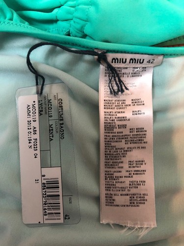 MIU MIU Menta Green Lycra String Bikini Metal Enamel Charms IT42 US6 M $795 NWT - Picture 8 of 8