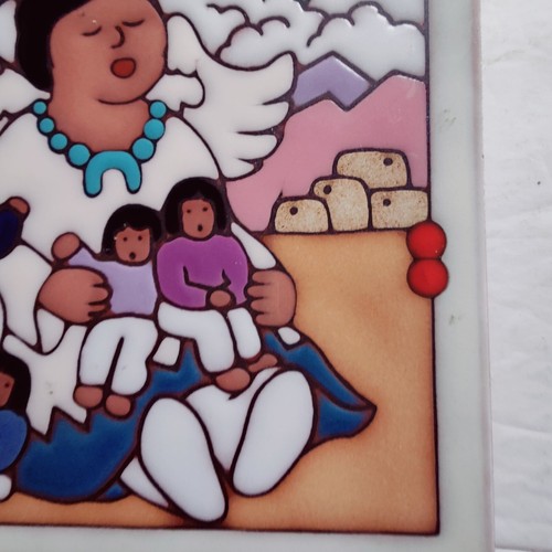 Art Tile Trivet Masterworks Ceramic Angel Mother Children Colorful Mountains - Picture 7 of 7